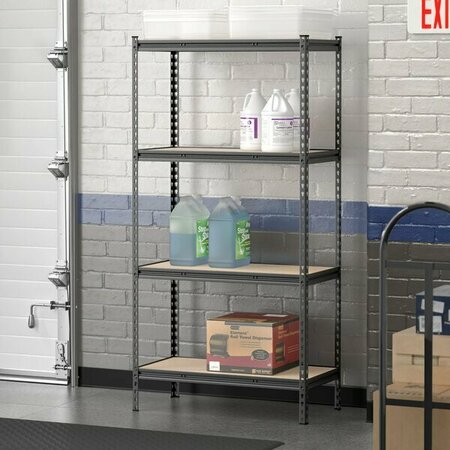 LAVEX 18'' x 36'' Black Z-Beam 4-Shelf Boltless Double Rivet Particleboard Shelving Unit W/ 72'' Uprights 257B183672Z4PBK